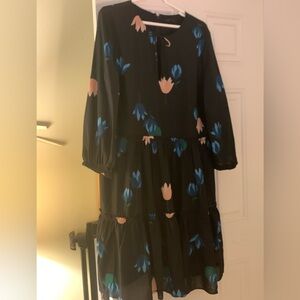 Ann Taylor Navy Dress with Pink Floral Accents